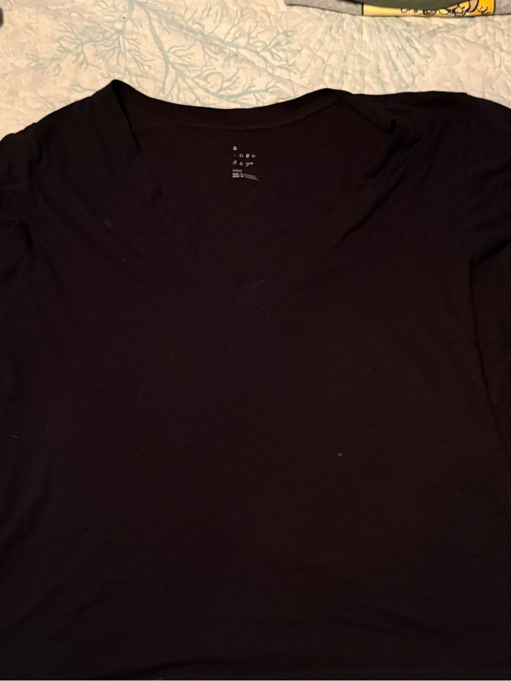 A New Day Black V-Neck T-Shirt Size L Soft Cotton Modal Basic Tee